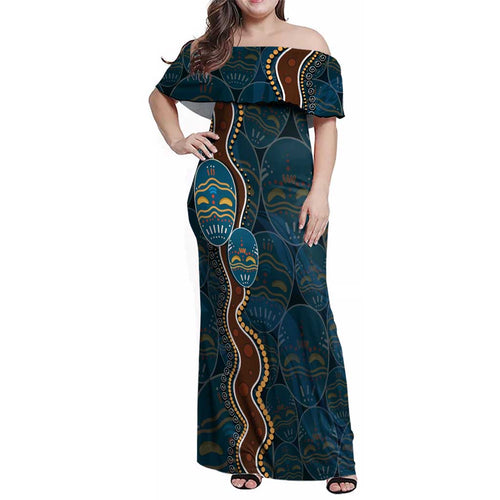 Aboriginal Masks Art Family Matching Off Shoulder Maxi Dress and Hawaiian Shirt Australian Indigenous