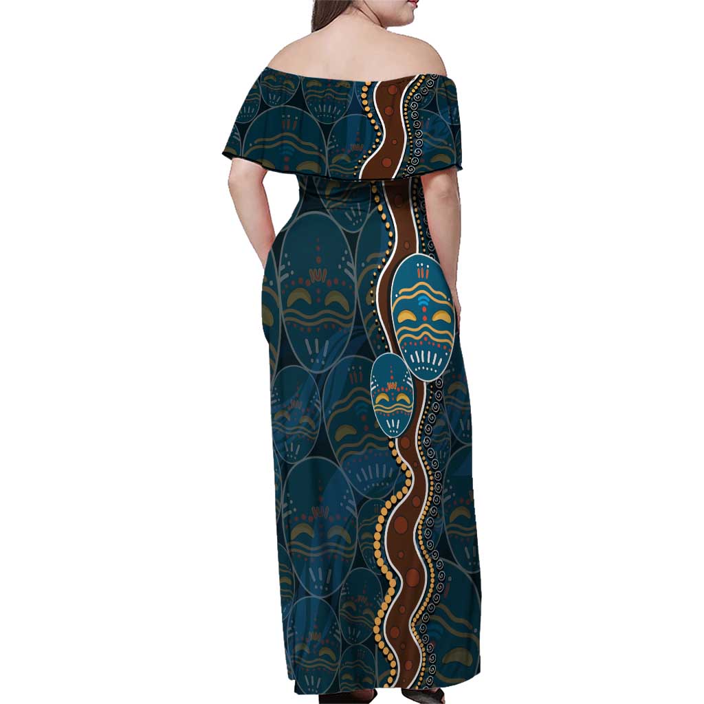 Aboriginal Masks Art Family Matching Off Shoulder Maxi Dress and Hawaiian Shirt Australian Indigenous
