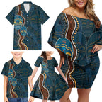 Aboriginal Masks Art Family Matching Off Shoulder Short Dress and Hawaiian Shirt Australian Indigenous