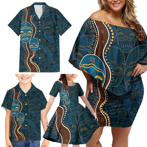 Aboriginal Masks Art Family Matching Off Shoulder Short Dress and Hawaiian Shirt Australian Indigenous