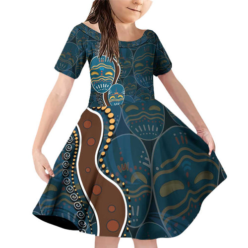 Aboriginal Masks Art Family Matching Off Shoulder Short Dress and Hawaiian Shirt Australian Indigenous