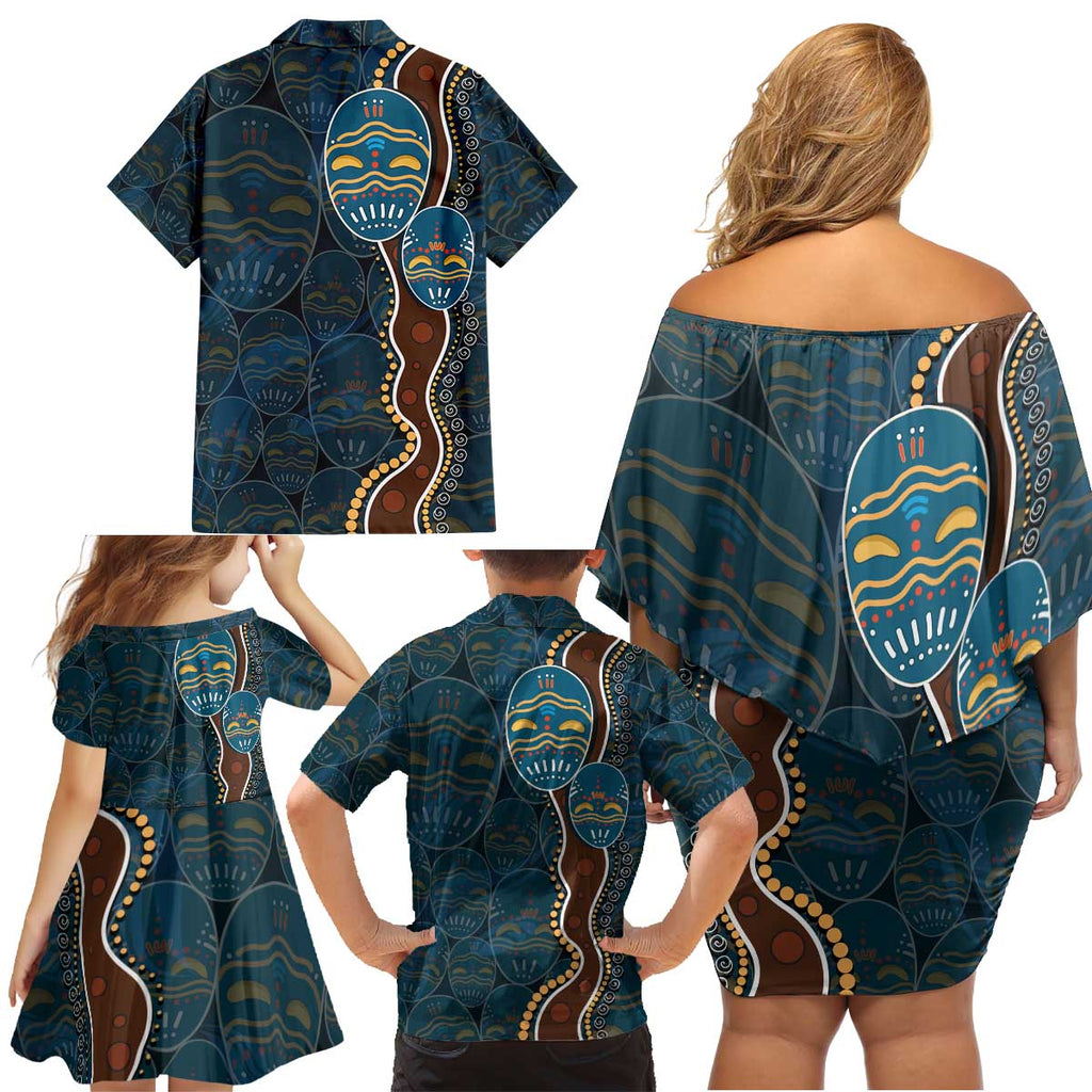 Aboriginal Masks Art Family Matching Off Shoulder Short Dress and Hawaiian Shirt Australian Indigenous