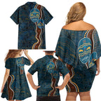 Aboriginal Masks Art Family Matching Off Shoulder Short Dress and Hawaiian Shirt Australian Indigenous