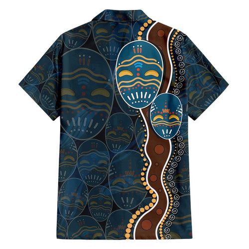 Aboriginal Masks Art Family Matching Off Shoulder Short Dress and Hawaiian Shirt Australian Indigenous