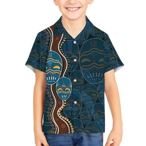 Aboriginal Masks Art Family Matching Off Shoulder Short Dress and Hawaiian Shirt Australian Indigenous