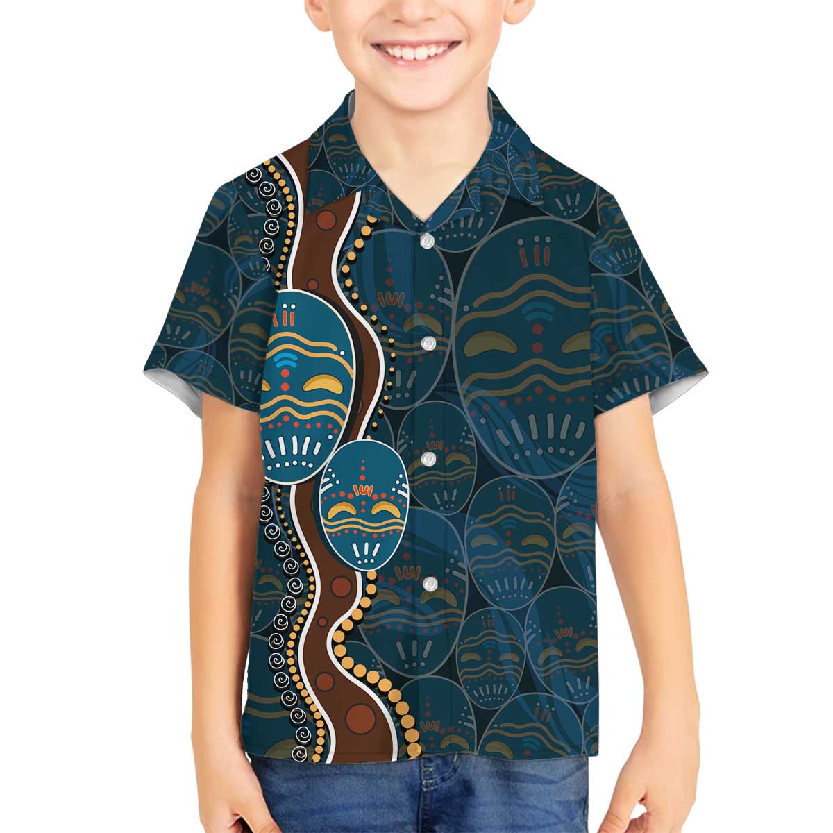 Aboriginal Masks Art Family Matching Puletasi and Hawaiian Shirt Australian Indigenous