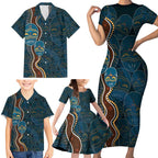 Aboriginal Masks Art Family Matching Short Sleeve Bodycon Dress and Hawaiian Shirt Australian Indigenous