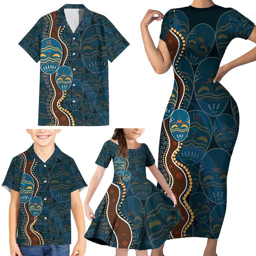 Aboriginal Masks Art Family Matching Short Sleeve Bodycon Dress and Hawaiian Shirt Australian Indigenous
