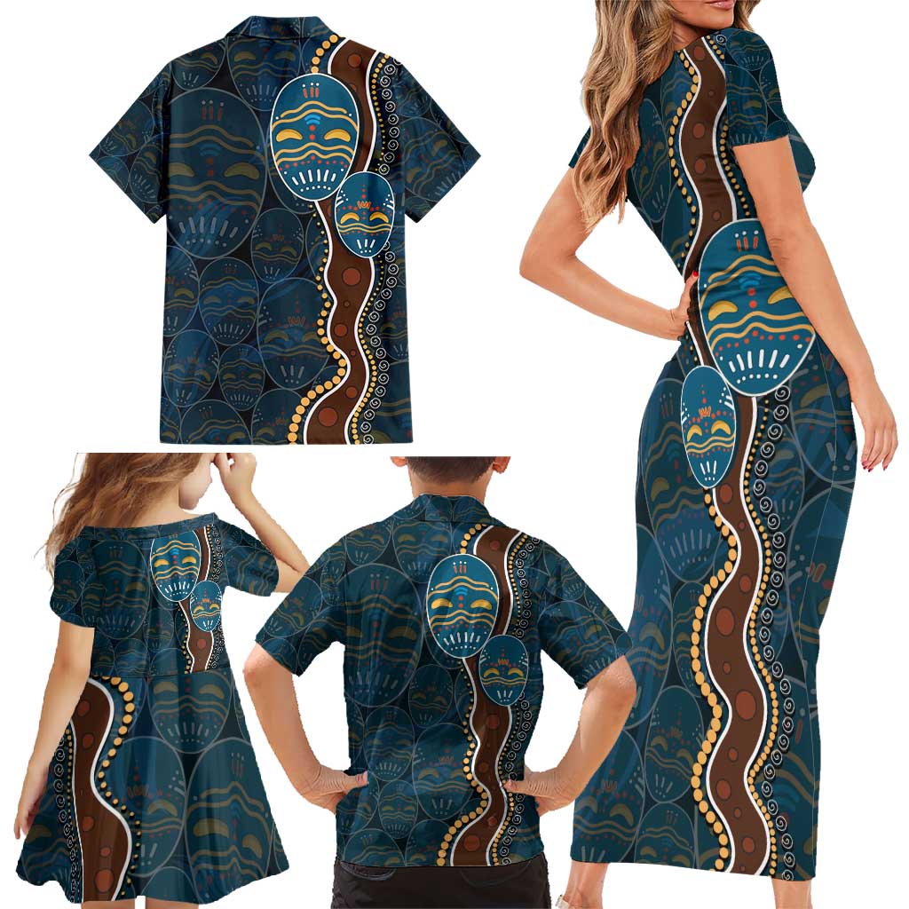 Aboriginal Masks Art Family Matching Short Sleeve Bodycon Dress and Hawaiian Shirt Australian Indigenous