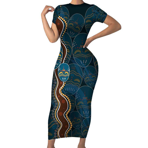 Aboriginal Masks Art Family Matching Short Sleeve Bodycon Dress and Hawaiian Shirt Australian Indigenous