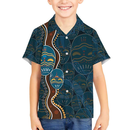 Aboriginal Masks Art Family Matching Short Sleeve Bodycon Dress and Hawaiian Shirt Australian Indigenous