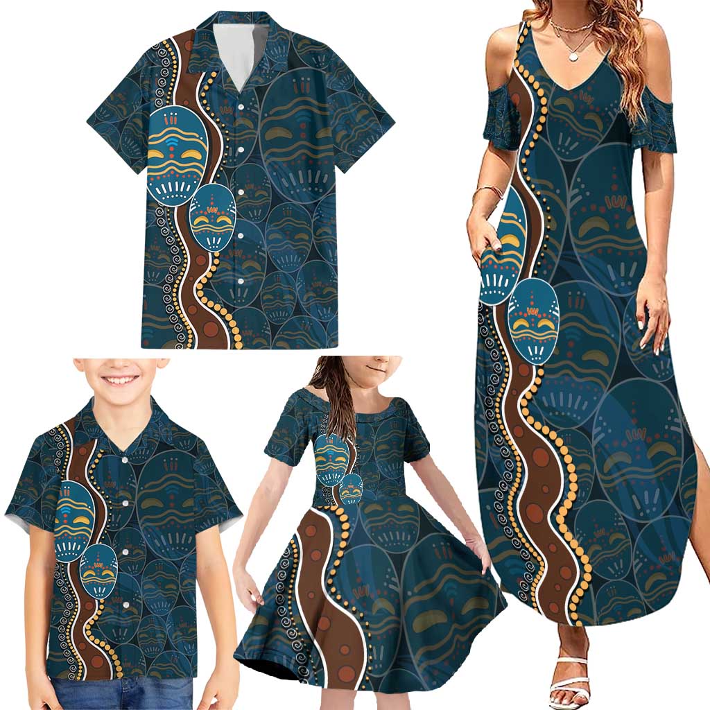 Aboriginal Masks Art Family Matching Summer Maxi Dress and Hawaiian Shirt Australian Indigenous