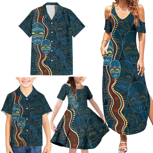 Aboriginal Masks Art Family Matching Summer Maxi Dress and Hawaiian Shirt Australian Indigenous