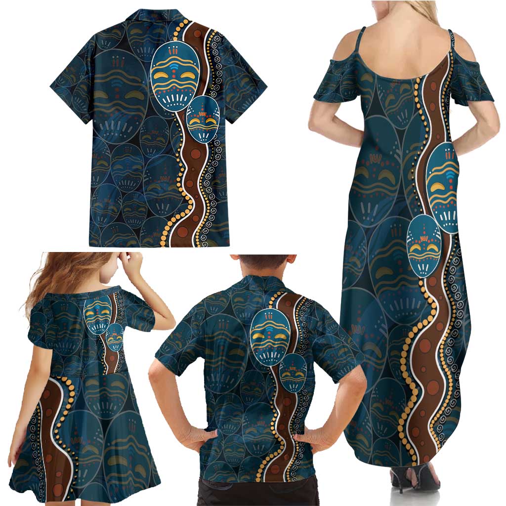 Aboriginal Masks Art Family Matching Summer Maxi Dress and Hawaiian Shirt Australian Indigenous
