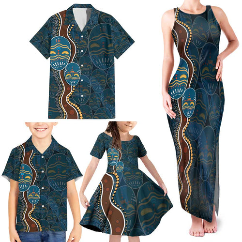 Aboriginal Masks Art Family Matching Tank Maxi Dress and Hawaiian Shirt Australian Indigenous