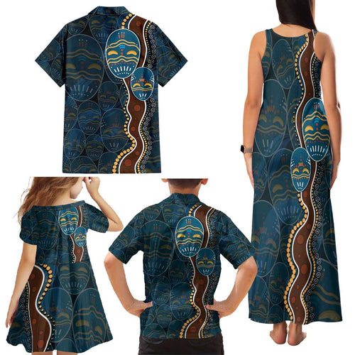 Aboriginal Masks Art Family Matching Tank Maxi Dress and Hawaiian Shirt Australian Indigenous