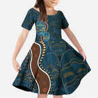 Aboriginal Masks Art Kid Short Sleeve Dress Australian Indigenous