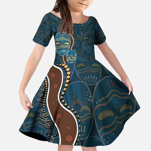 Aboriginal Masks Art Kid Short Sleeve Dress Australian Indigenous