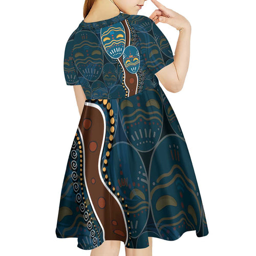 Aboriginal Masks Art Kid Short Sleeve Dress Australian Indigenous
