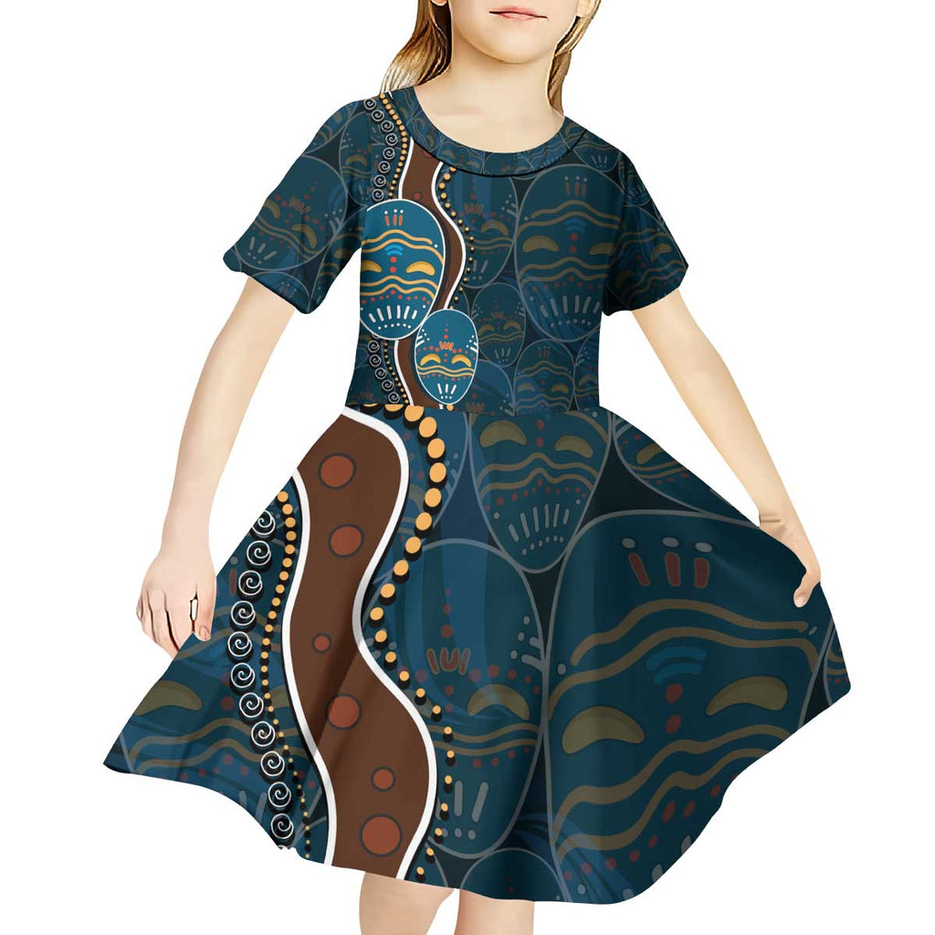 Aboriginal Masks Art Kid Short Sleeve Dress Australian Indigenous