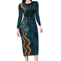Aboriginal Masks Art Long Sleeve Bodycon Dress Australian Indigenous
