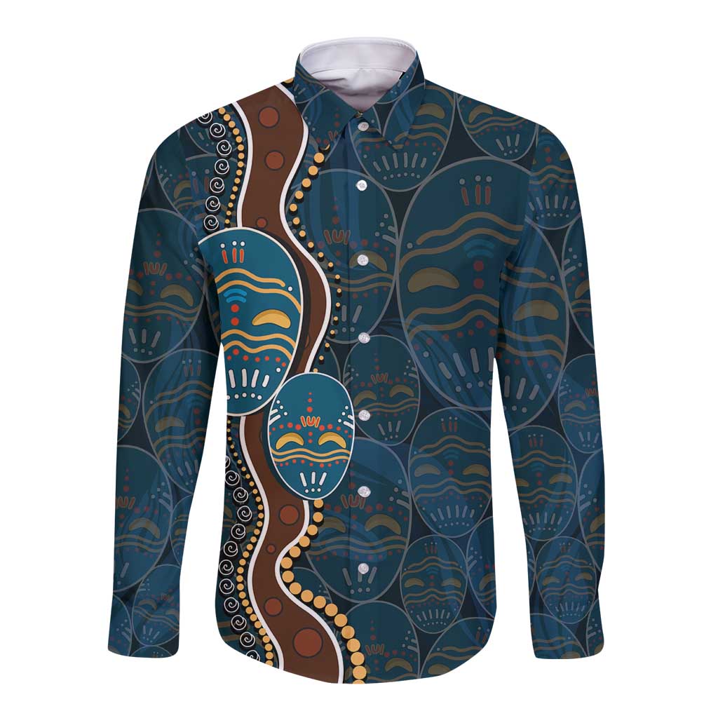 Aboriginal Masks Art Long Sleeve Button Shirt Australian Indigenous