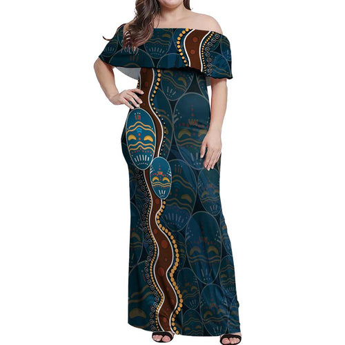 Aboriginal Masks Art Off Shoulder Maxi Dress Australian Indigenous