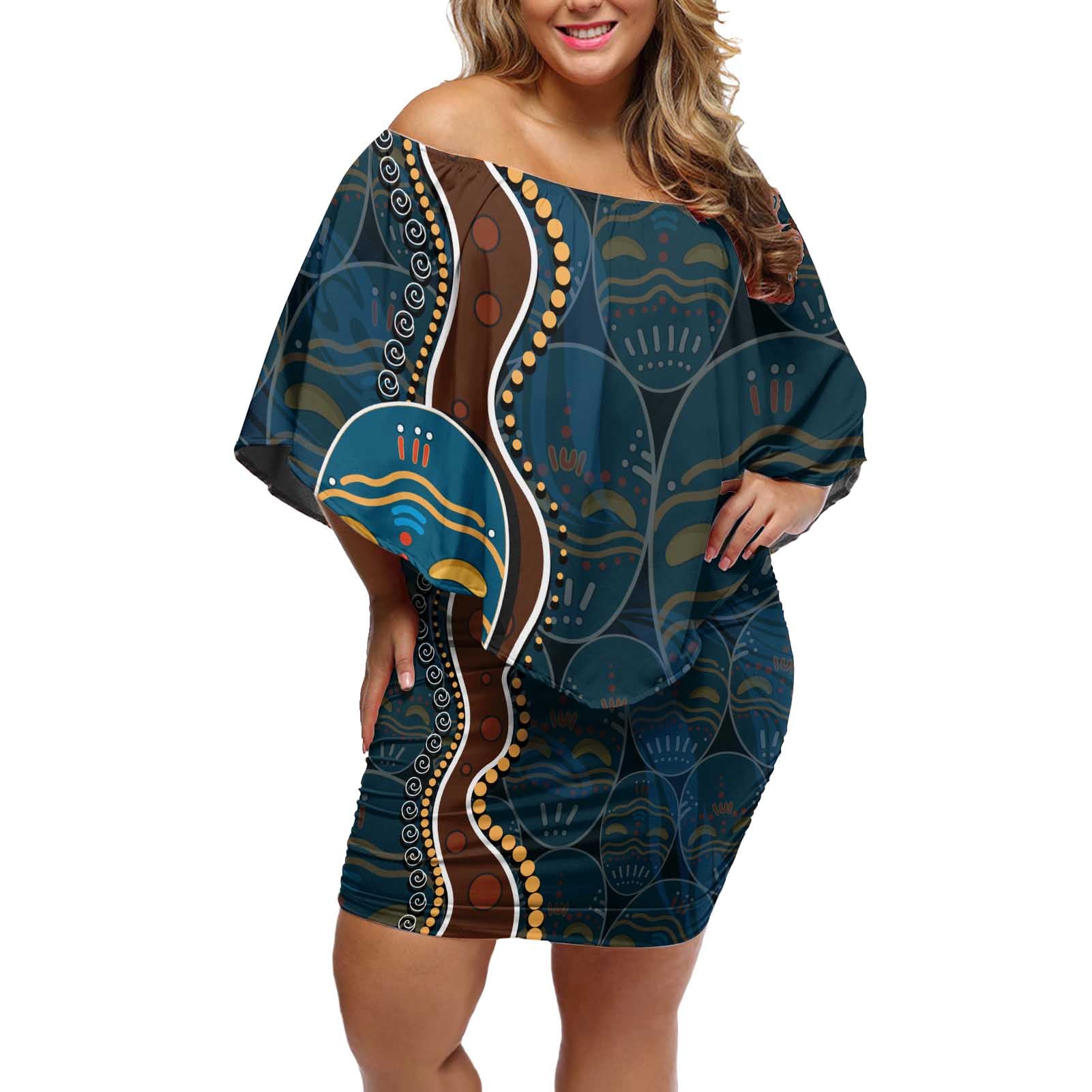 Aboriginal Masks Art Off Shoulder Short Dress Australian Indigenous