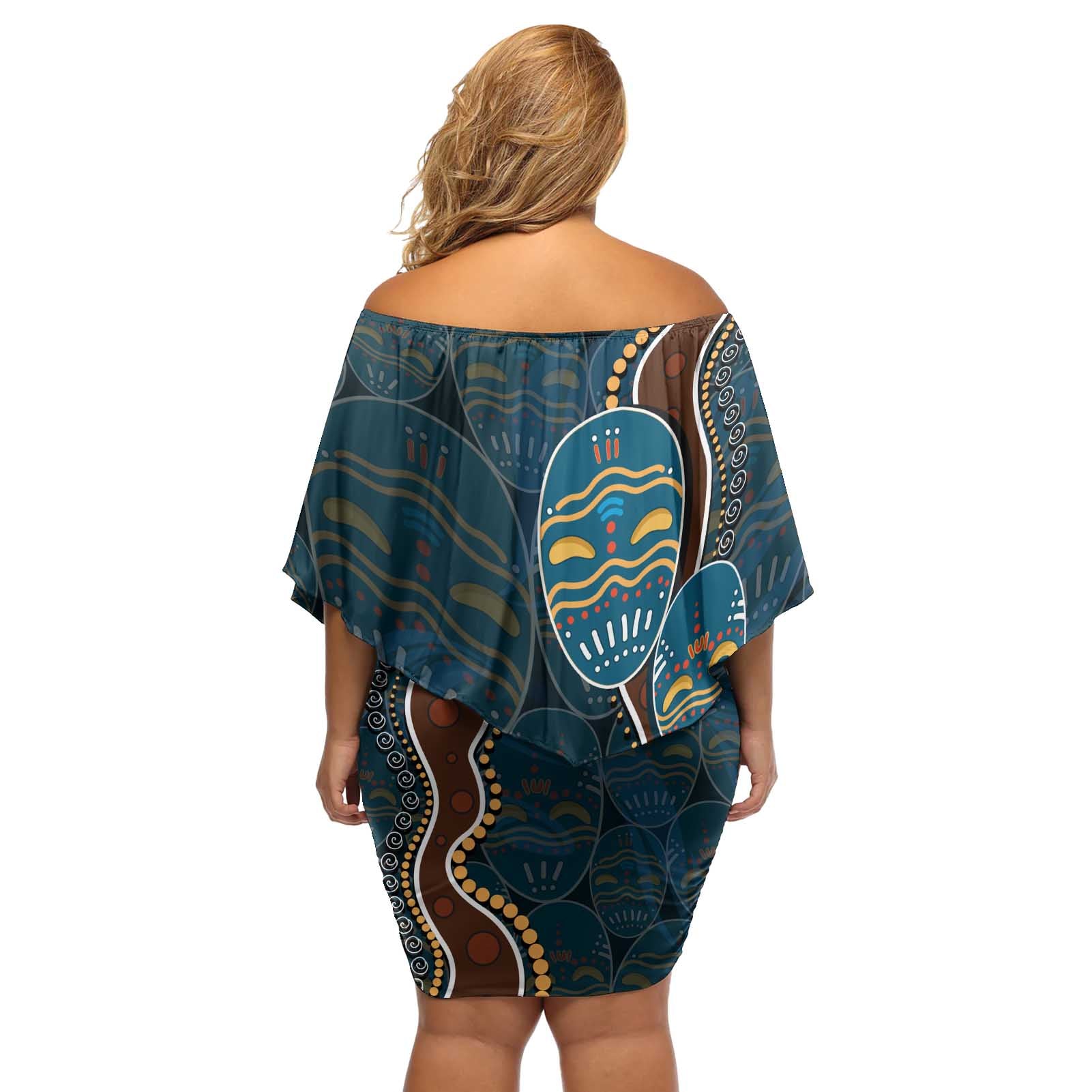 Aboriginal Masks Art Off Shoulder Short Dress Australian Indigenous