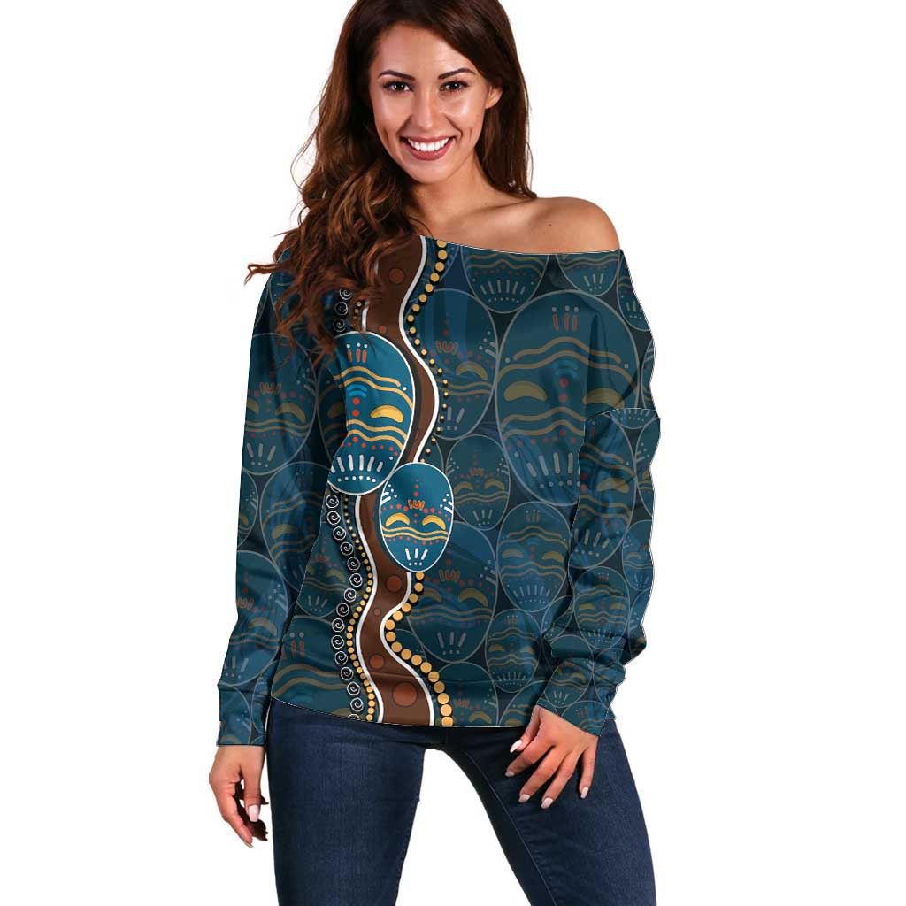 Aboriginal Masks Art Off Shoulder Sweater Australian Indigenous