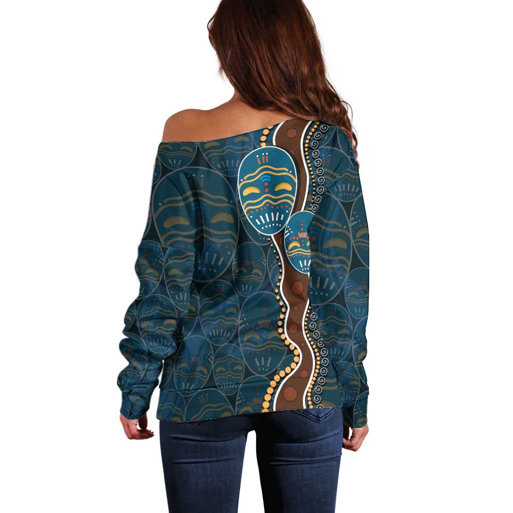 Aboriginal Masks Art Off Shoulder Sweater Australian Indigenous