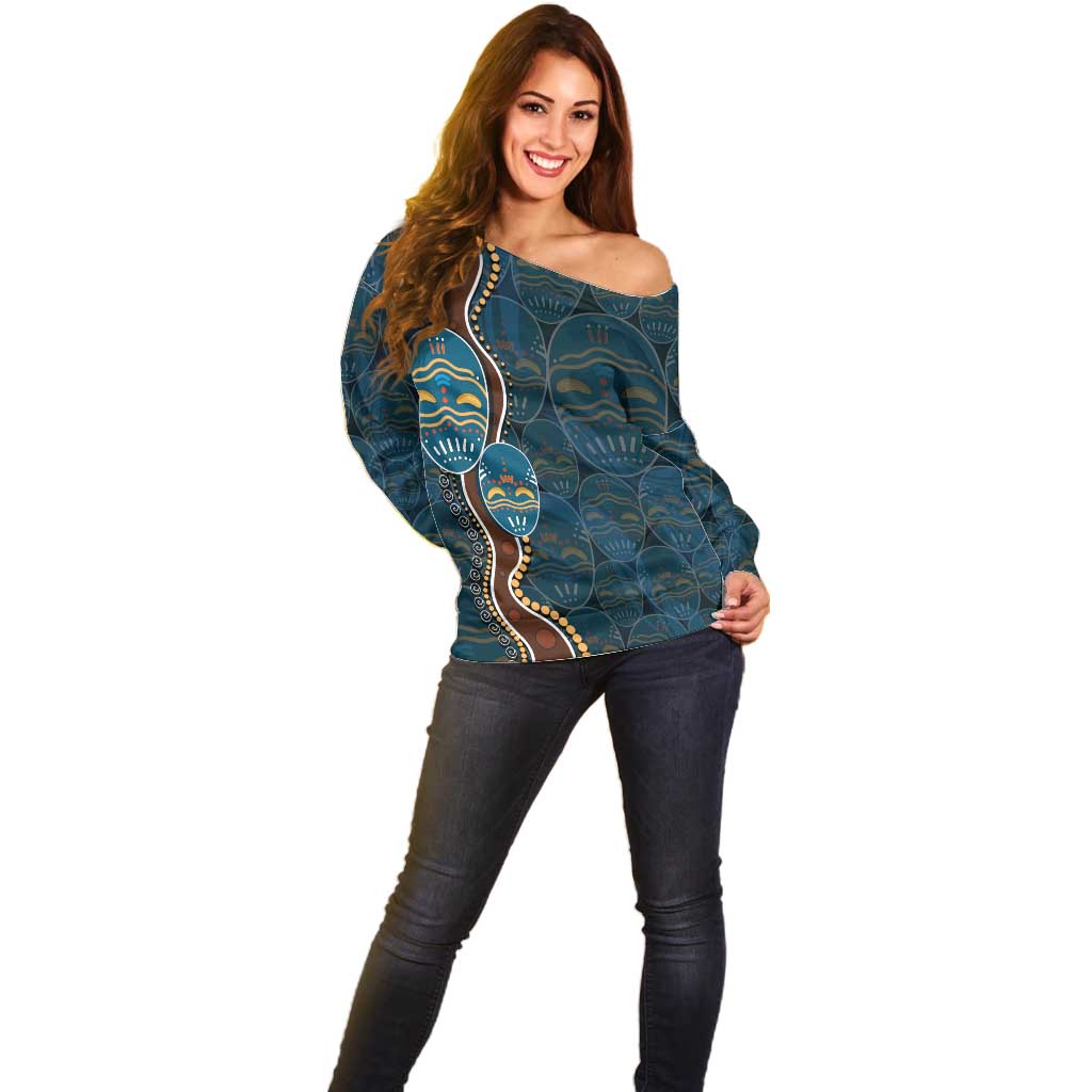 Aboriginal Masks Art Off Shoulder Sweater Australian Indigenous