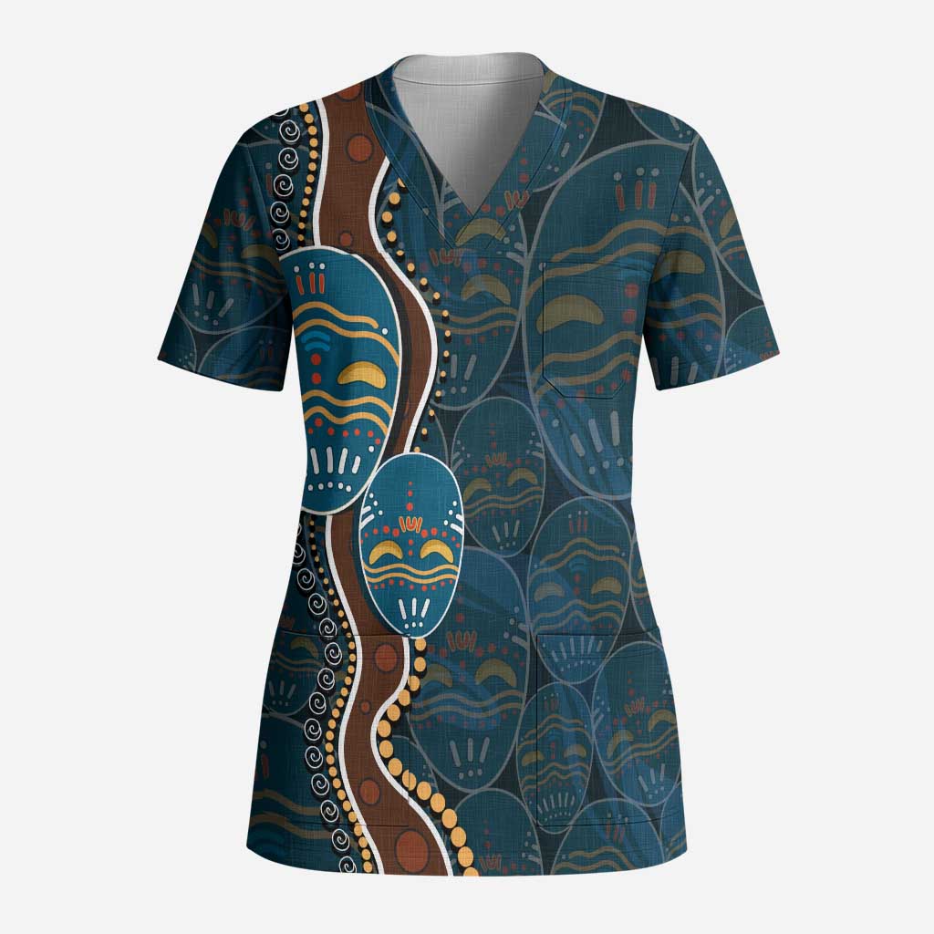 Aboriginal Masks Art Scrub Top Australian Indigenous - Aussie Hoodie