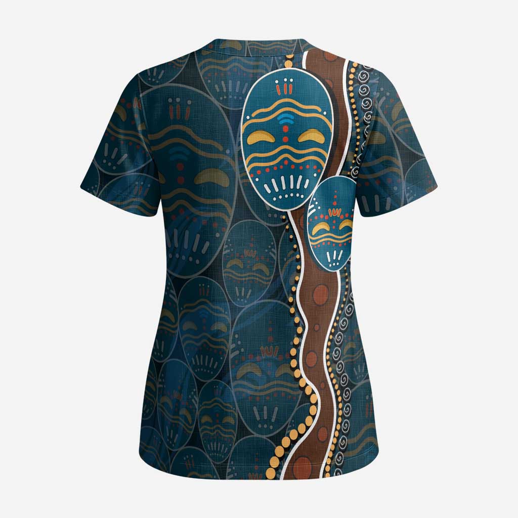 Aboriginal Masks Art Scrub Top Australian Indigenous - Aussie Hoodie
