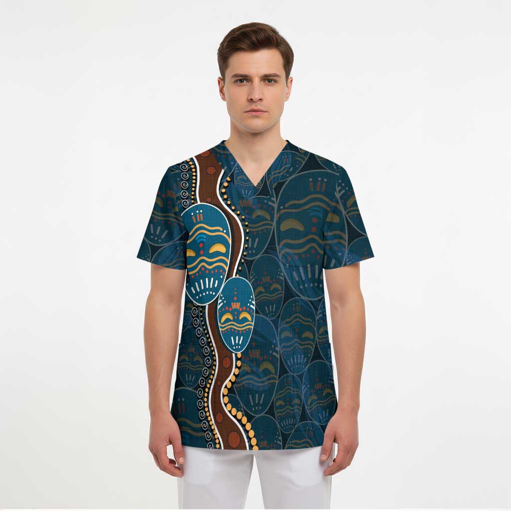 Aboriginal Masks Art Scrub Top Australian Indigenous - Aussie Hoodie