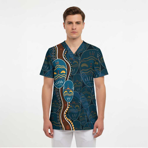 Aboriginal Masks Art Scrub Top Australian Indigenous - Aussie Hoodie