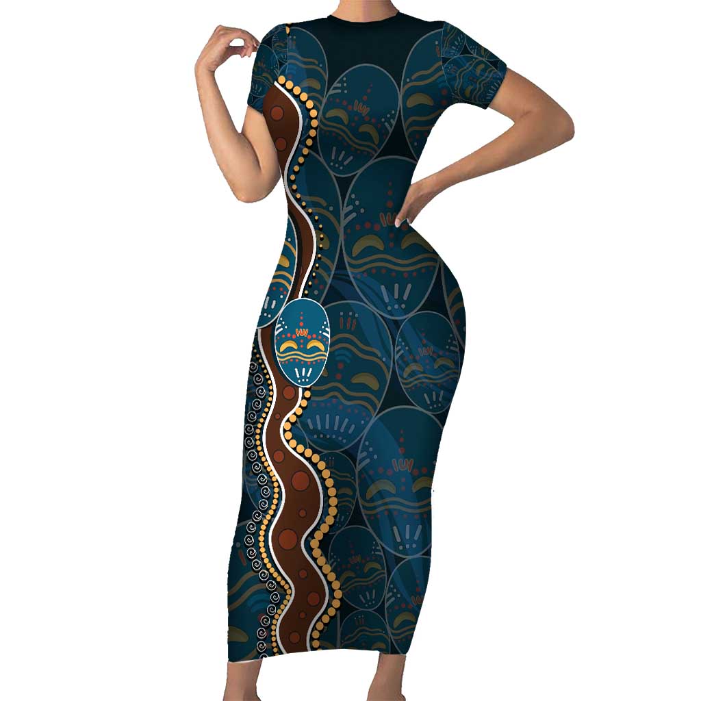 Aboriginal Masks Art Short Sleeve Bodycon Dress Australian Indigenous