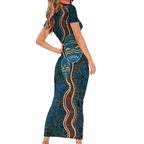 Aboriginal Masks Art Short Sleeve Bodycon Dress Australian Indigenous