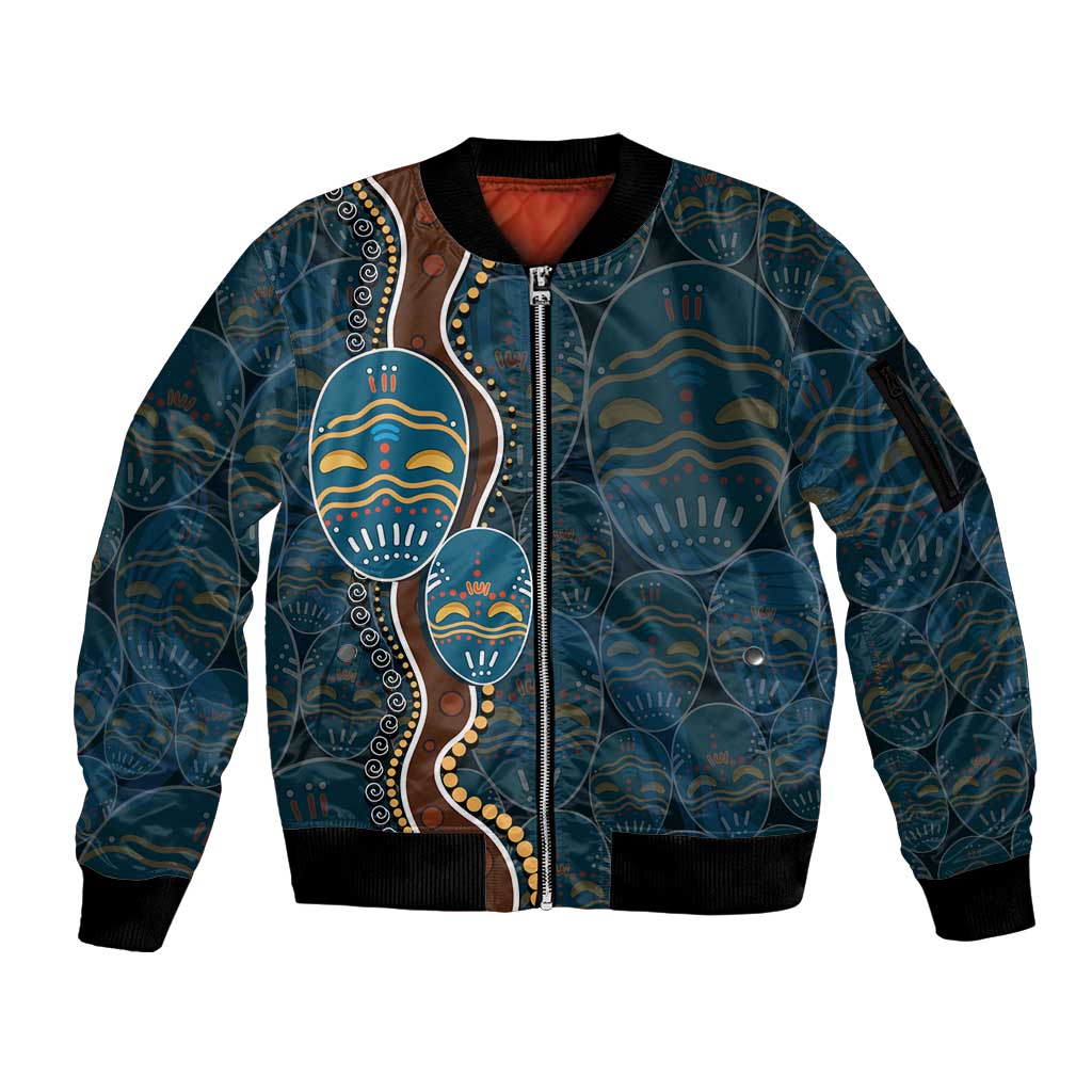 Aboriginal Masks Art Sleeve Zip Bomber Jacket Australian Indigenous