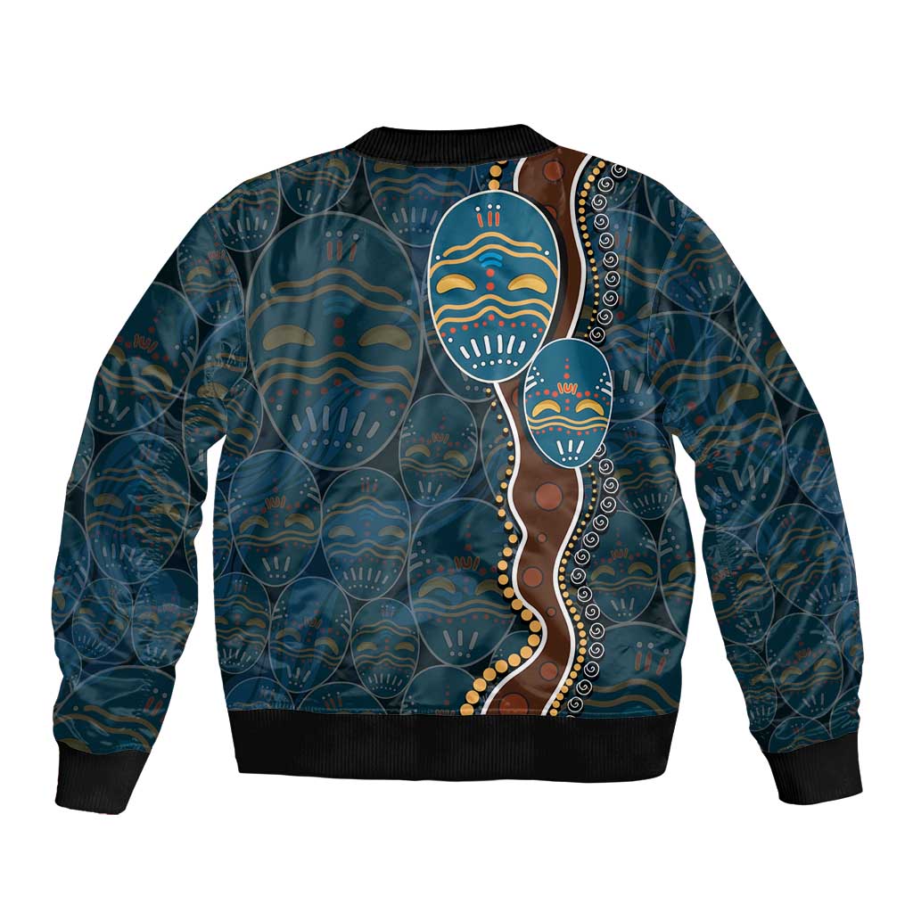 Aboriginal Masks Art Sleeve Zip Bomber Jacket Australian Indigenous