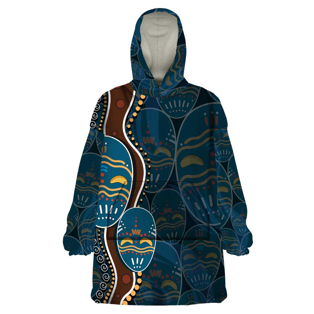Aboriginal Masks Art Wearable Blanket Hoodie Australian Indigenous