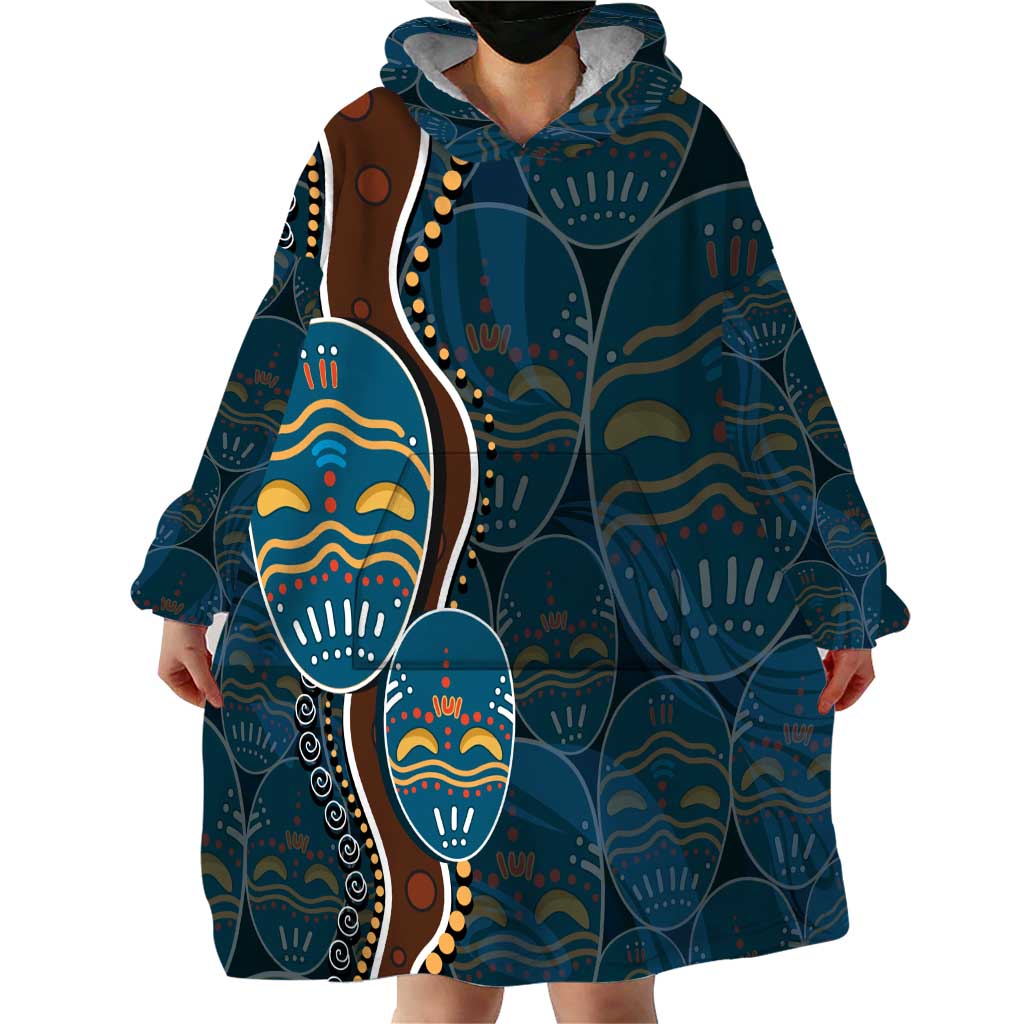 Aboriginal Masks Art Wearable Blanket Hoodie Australian Indigenous