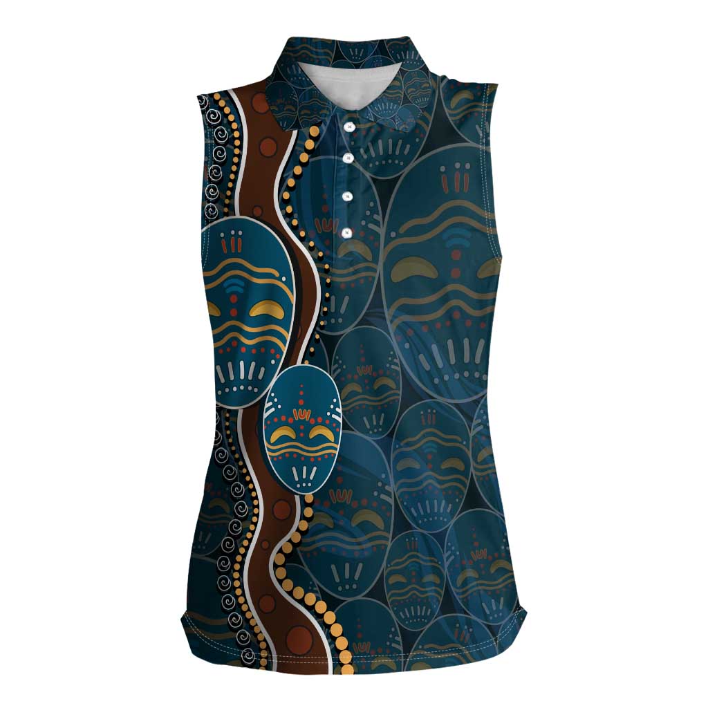 Aboriginal Masks Art Women Sleeveless Polo Shirt Australian Indigenous