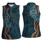 Aboriginal Masks Art Women Sleeveless Polo Shirt Australian Indigenous