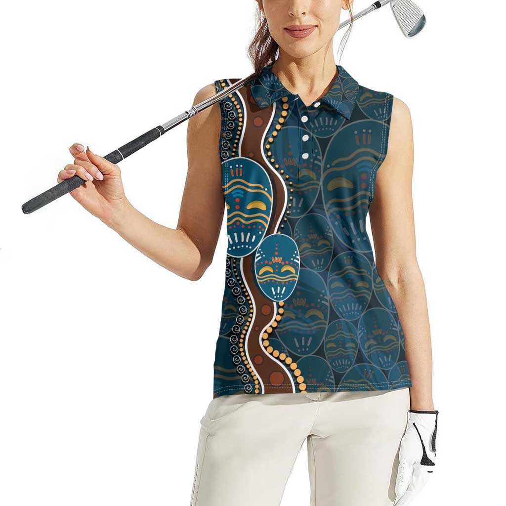 Aboriginal Masks Art Women Sleeveless Polo Shirt Australian Indigenous