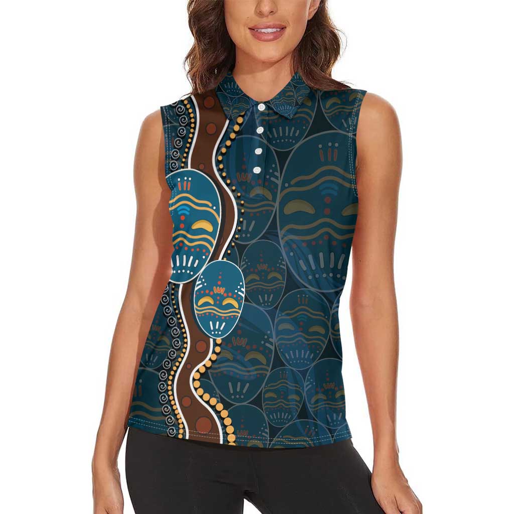 Aboriginal Masks Art Women Sleeveless Polo Shirt Australian Indigenous