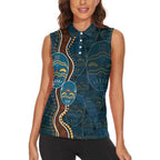 Aboriginal Masks Art Women Sleeveless Polo Shirt Australian Indigenous