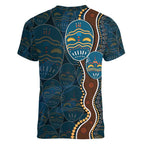 Aboriginal Masks Art Women V-Neck T-Shirt Australian Indigenous