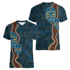 Aboriginal Masks Art Women V-Neck T-Shirt Australian Indigenous