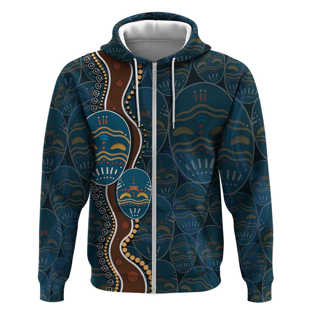 Aboriginal Masks Art Zip Hoodie Australian Indigenous